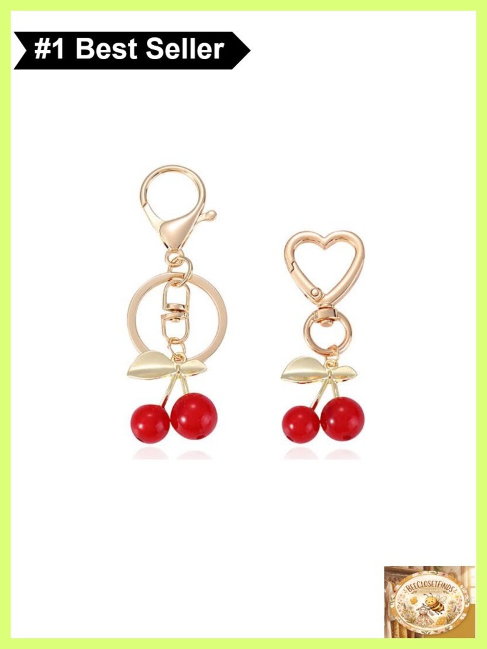 Cherry Keychain Set Metal Plastic Bag Charm Key Ring Wallet Accessory